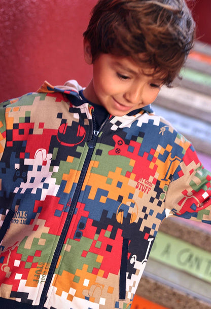 Giacca in felpa bambino stampa pixel multicolore – BOBOLI