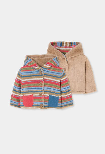 Giacca in maglia reversibile a righe marrone per neonato
