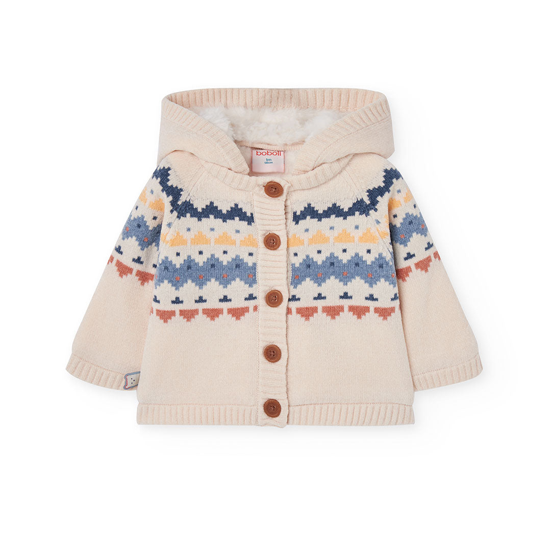 Giacca neonati con cappuccio staccabile di Boboli con motivi colorati e bottoni in legno