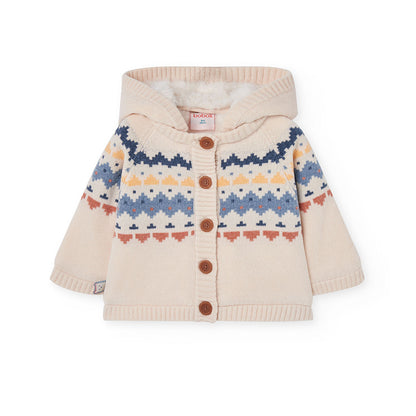 Giacca neonati con cappuccio staccabile di Boboli con motivi colorati e bottoni in legno