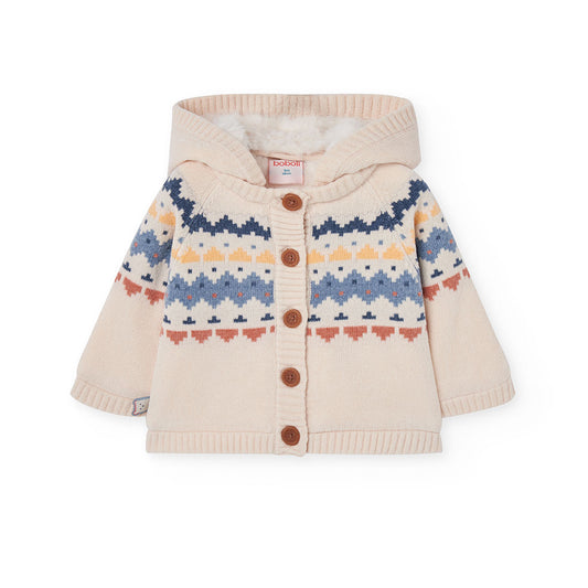 Giacca neonati con cappuccio staccabile di Boboli con motivi colorati e bottoni in legno