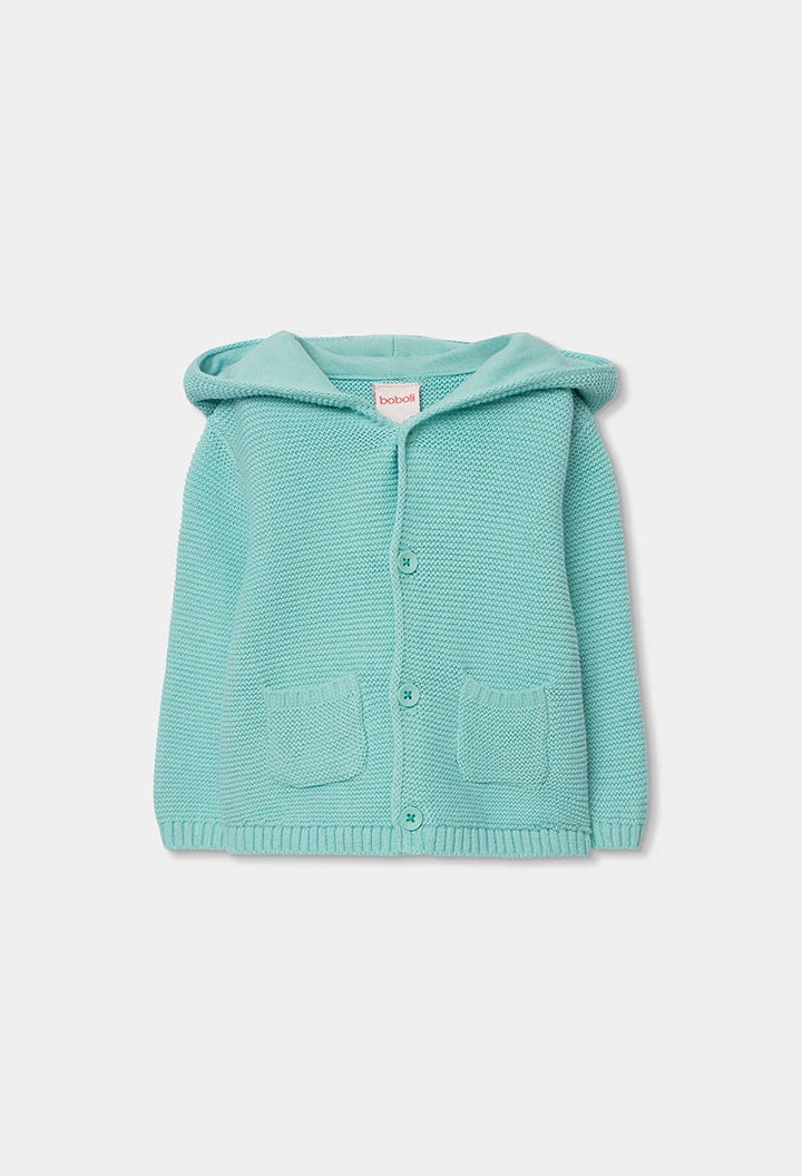 Cardigan Neonato Verde Menta in Maglia con Cappuccio e Bottoni- BOBOLI - OOPS by BabyBimbo 0-16