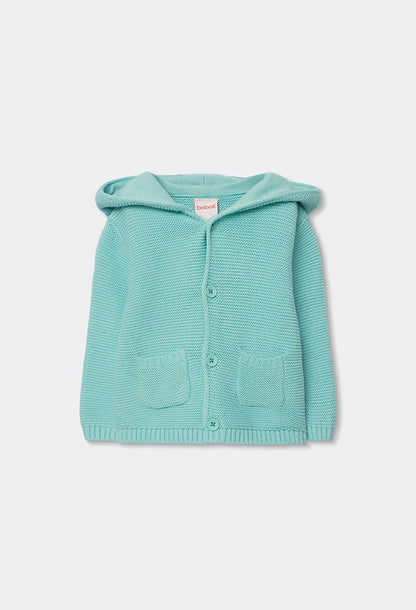 Cardigan Neonato Verde Menta in Maglia con Cappuccio e Bottoni- BOBOLI - OOPS by BabyBimbo 0-16
