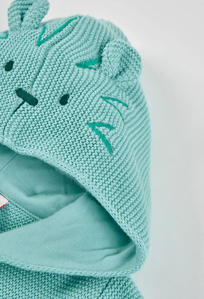 Cardigan Neonato Verde Menta in Maglia con Cappuccio e Bottoni- BOBOLI - OOPS by BabyBimbo 0-16