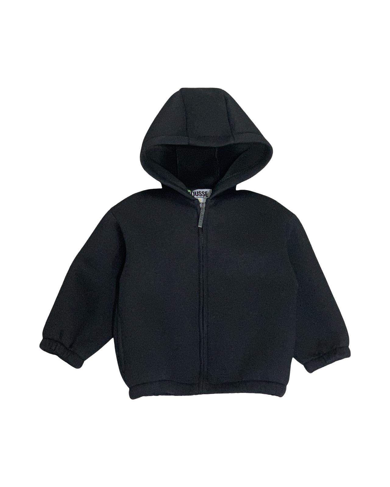 Giubbotto neoprene bambini in nero con cappuccio e chiusura frontale a zip