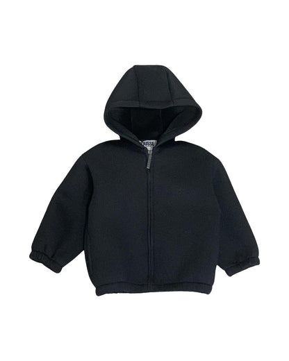 Giubbotto neoprene bambini in nero con cappuccio e chiusura frontale a zip