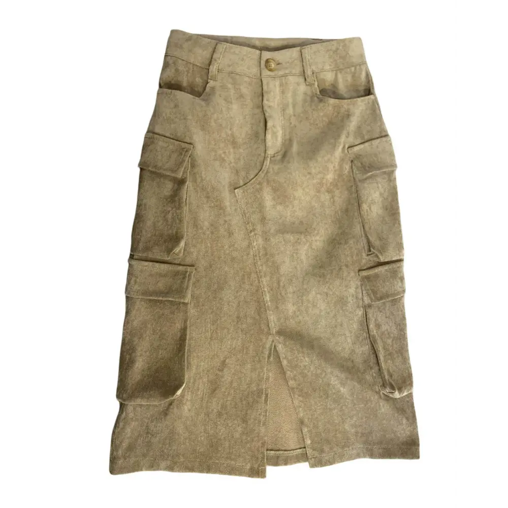 Gonna midi beige Y-Clù con tasche laterali stile cargo e spacco frontale