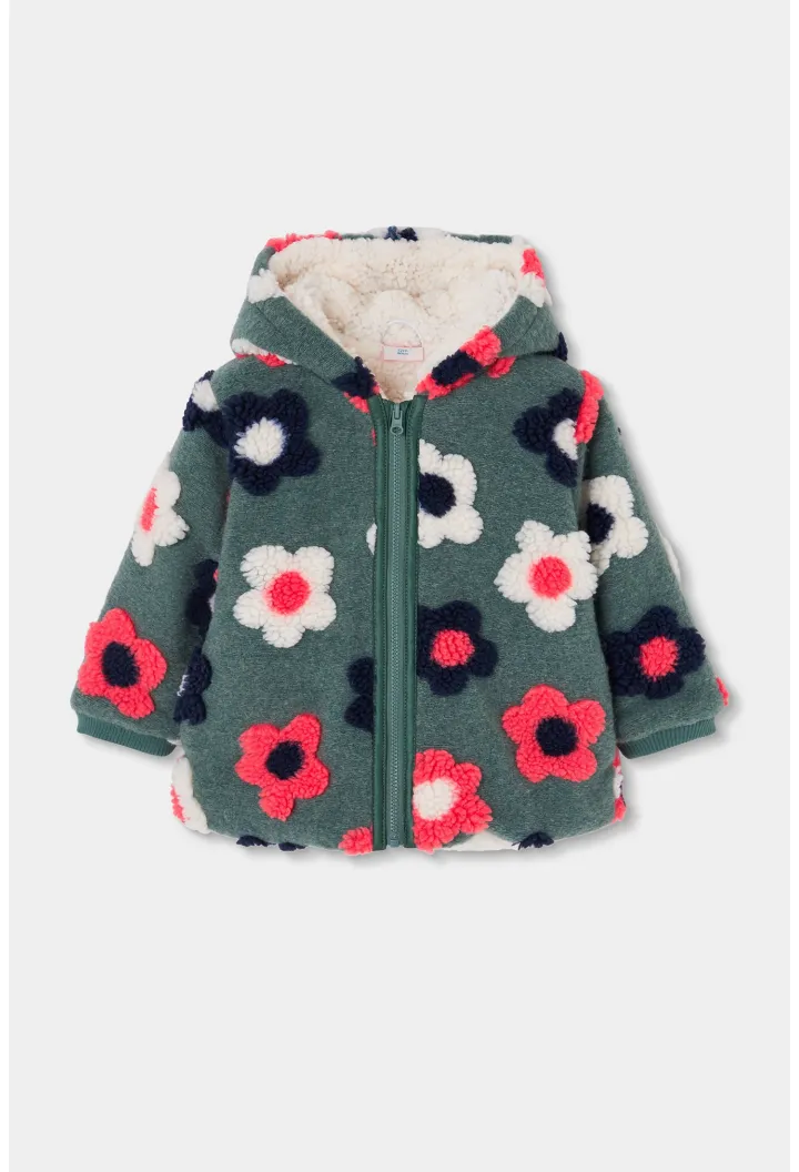 Cappotto in pile bambina verde stampa fiori - Boboli