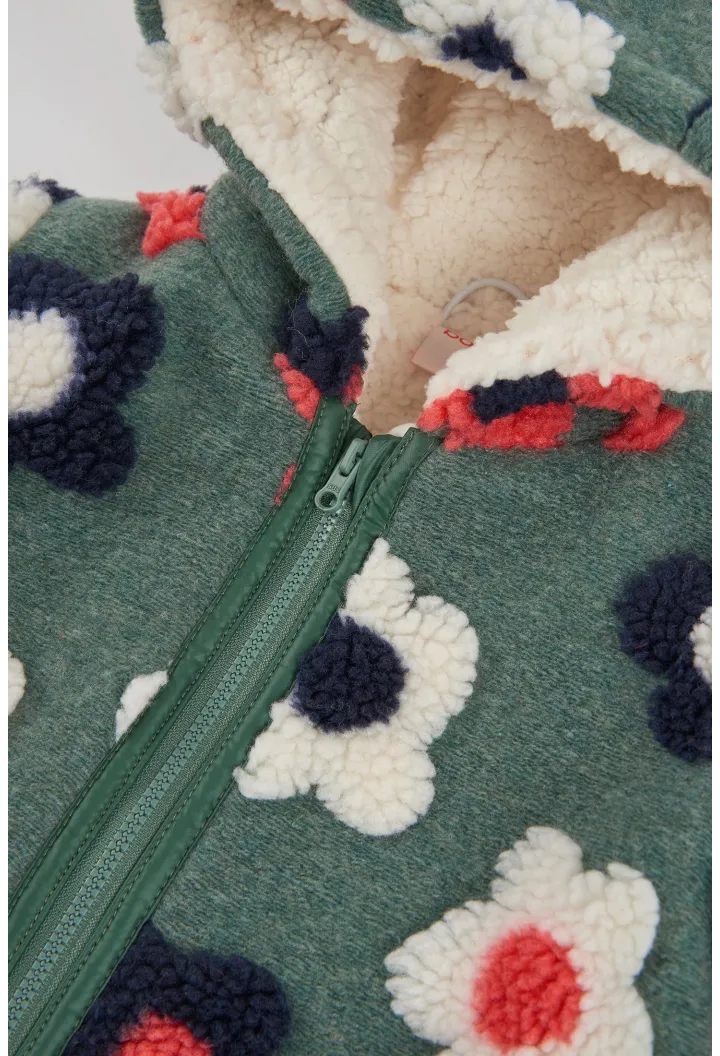 Cappotto in pile bambina verde stampa fiori - Boboli