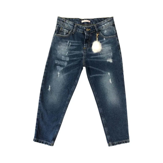 Jeans baggy strappati con ponpon per Ragazza da 8anni a 16anni Paris Hilton PHJDT4314 - OOPS by BabyBimbo 0-16