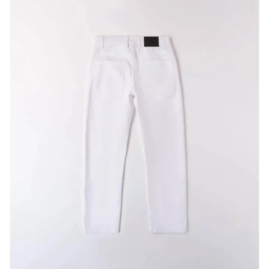 Pantaloni bianchi Sarabanda con tasche posteriori e logo nero sul retro