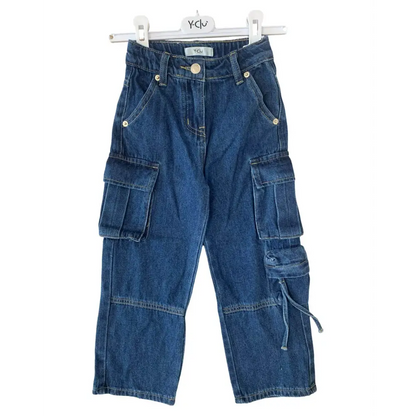 Jeans Cargo multi tasche per bambina da 3anni a 7anni Y-Clu YFBF24P410 - OOPS by BabyBimbo 0-16