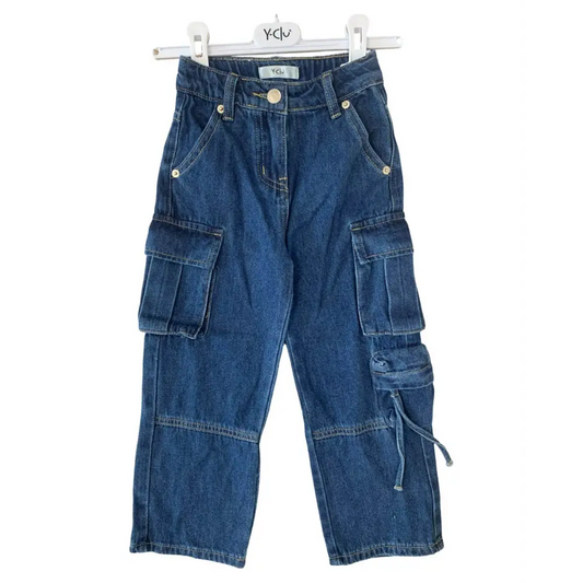 Jeans Cargo multi tasche per bambina da 3anni a 7anni Y-Clu YFBF24P410 - OOPS by BabyBimbo 0-16