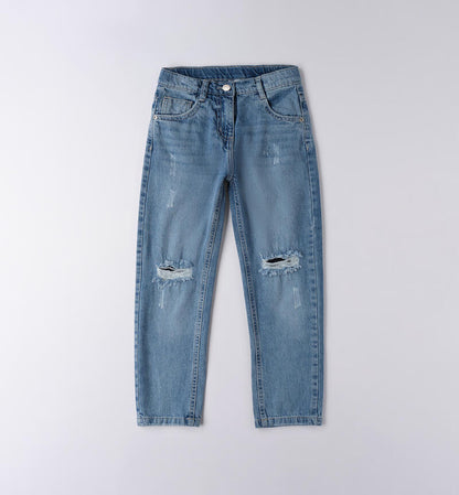 Jeans ragazza alla moda Sarabanda in denim chiaro con strappi e design trendy