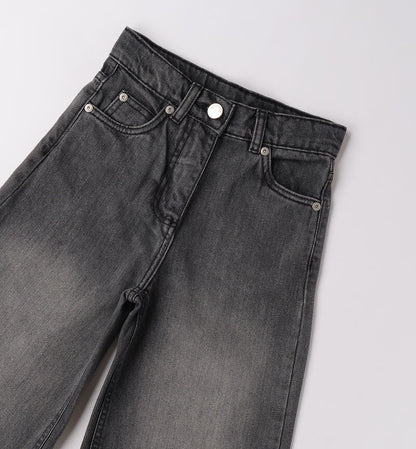 Jeans ragazza Sarabanda in denim nero con vita alta e rifiniture classiche