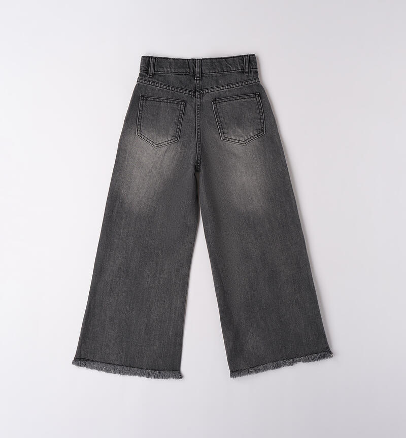Jeans ragazza Sarabanda grigi con orlo sfrangiato e design a gamba larga sul retro