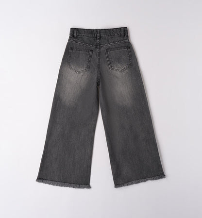 Jeans ragazza Sarabanda grigi con orlo sfrangiato e design a gamba larga sul retro