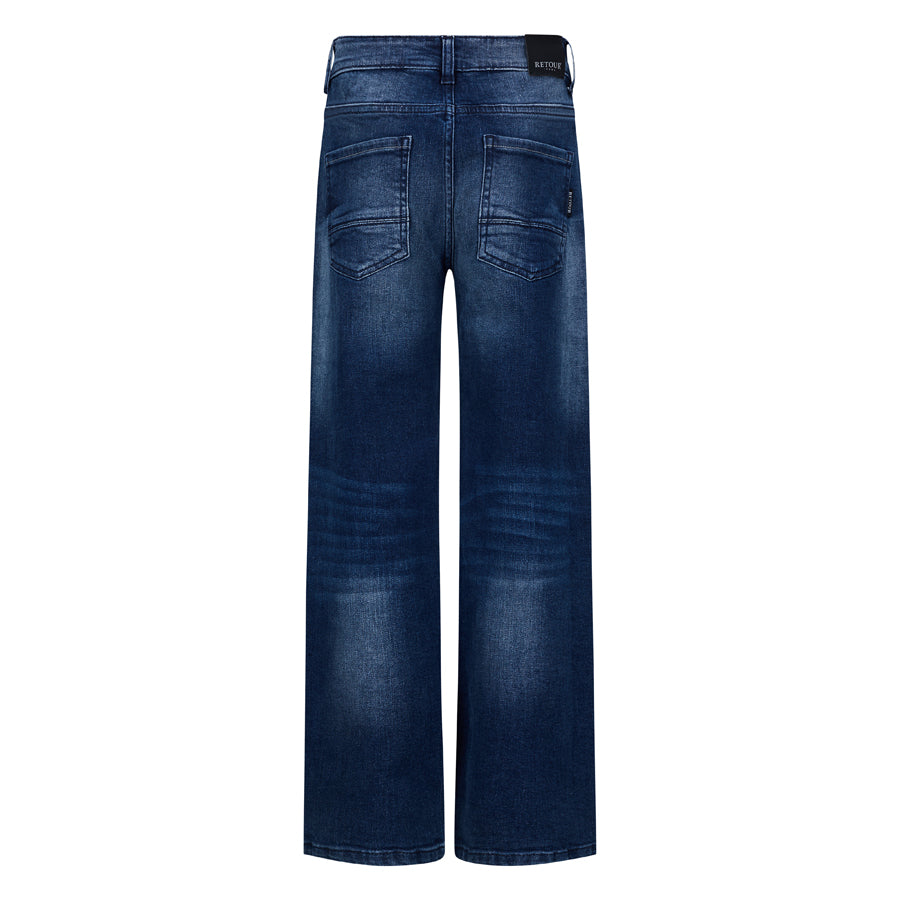 Jeans Ragazzo Retour Oversized Blu Scuro in Denim Stretch con Vita Regolabile sul retro con tasche