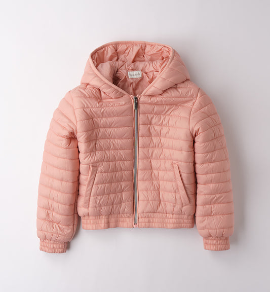 Sarabanda giubbotto bambina rosa trapuntato con cappuccio zip frontale tasche e imbottitura leggera