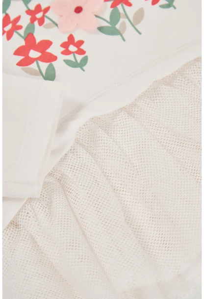 Maglietta in maglia bambina bianca con stampa fiori in tulle