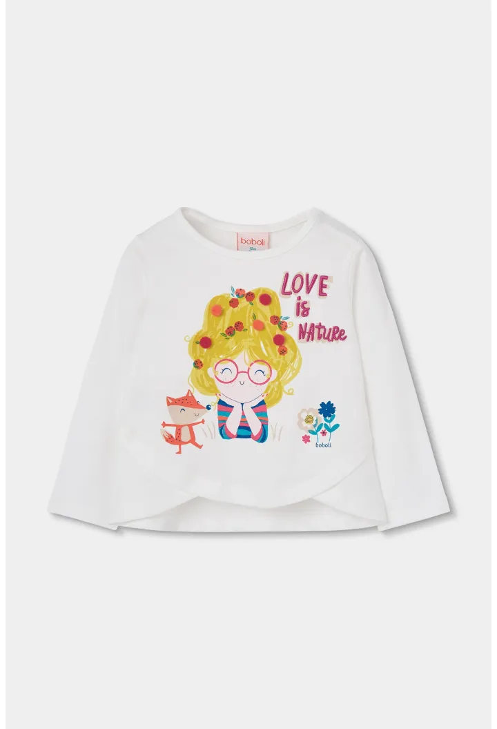 Maglietta in maglia bambina bianca con stampa bambina e volpe - Boboli
