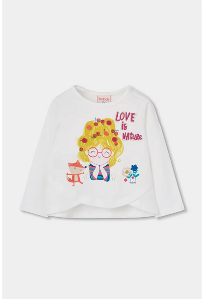 Maglietta in maglia bambina bianca con stampa bambina e volpe - Boboli
