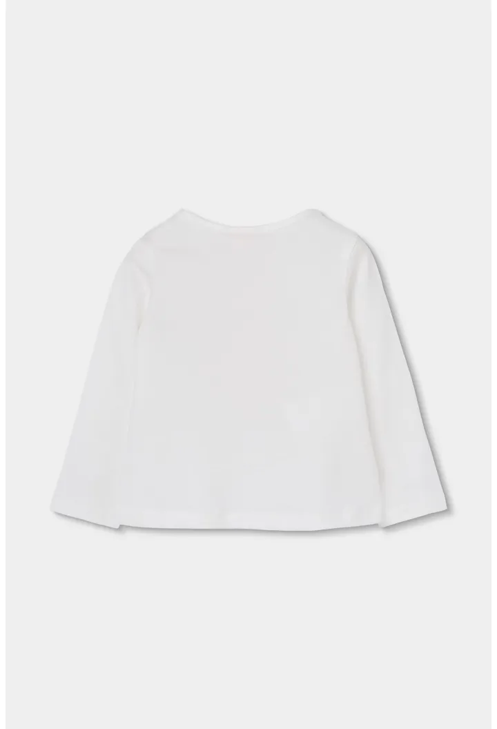 Maglietta in maglia bambina bianca con stampa bambina e volpe - Boboli