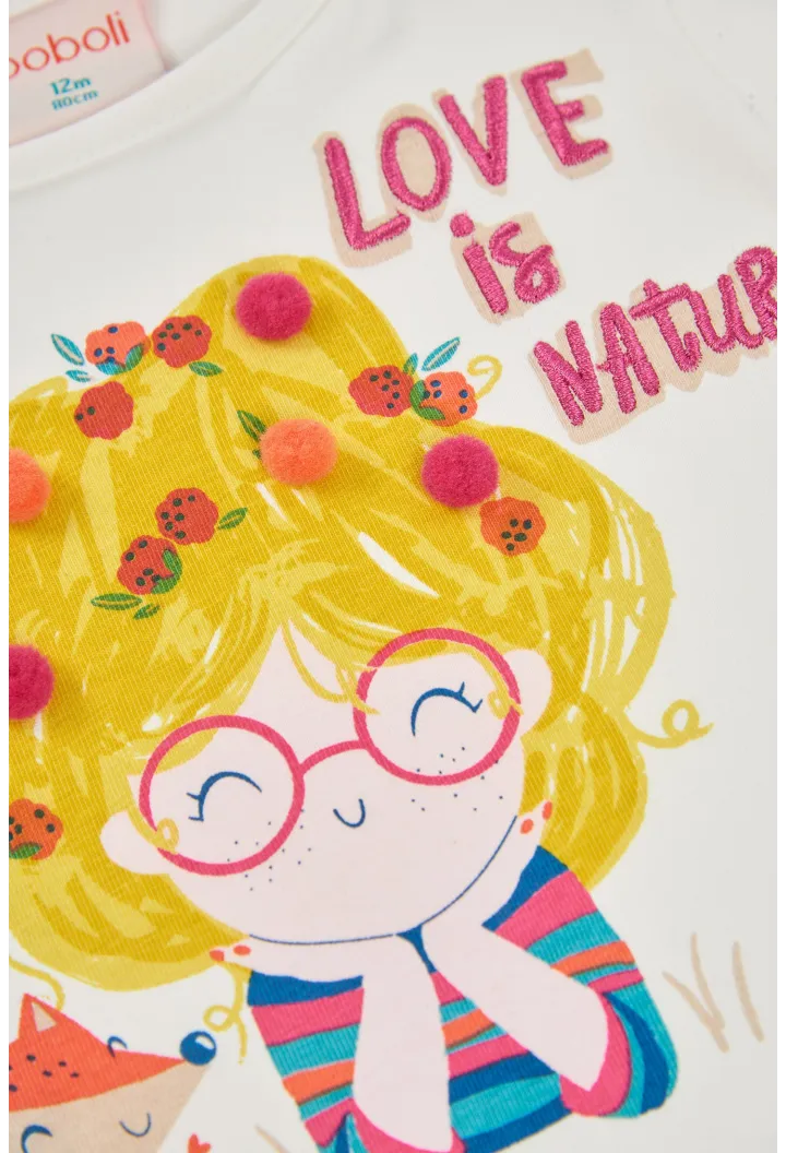 Maglietta in maglia bambina bianca con stampa bambina e volpe - Boboli