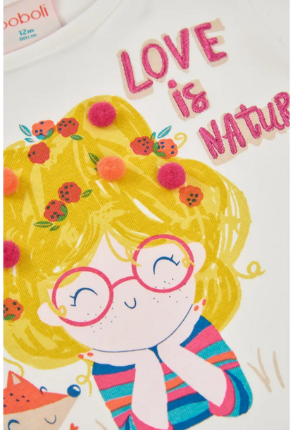 Maglietta in maglia bambina bianca con stampa bambina e volpe - Boboli