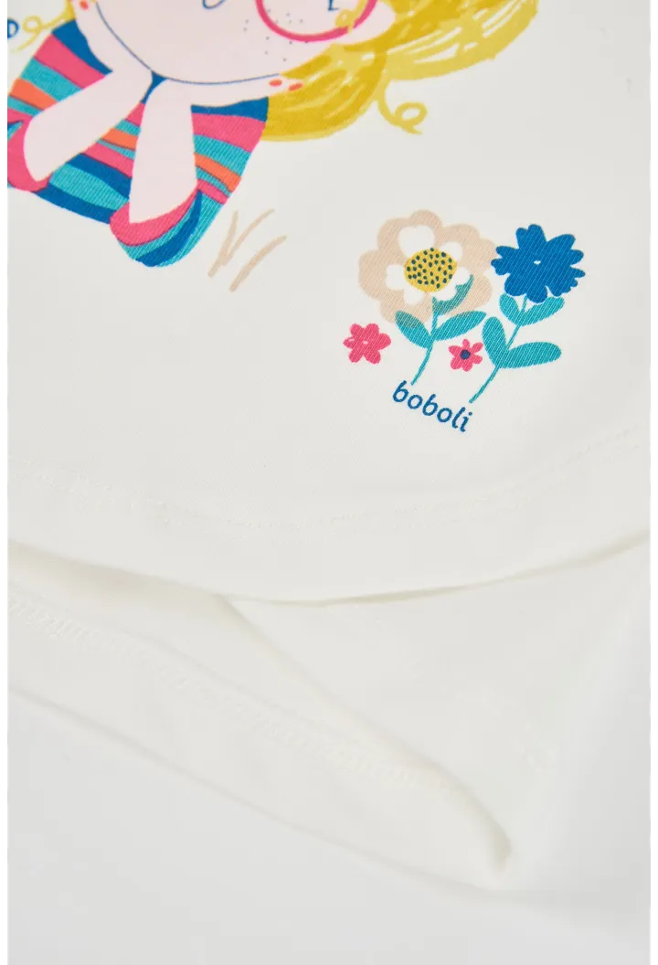 Maglietta in maglia bambina bianca con stampa bambina e volpe - Boboli