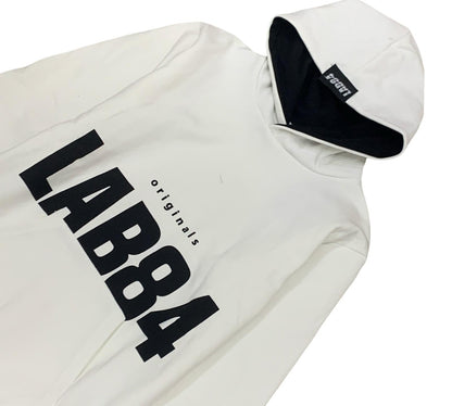 Felpa Bianca con cappuccio e tasca frontale per i ragazzi - Lab84 con logo in evidenza