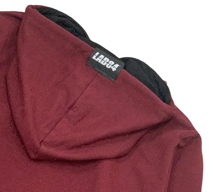 Felpa ragazzo con zip Lab84 in rosso, con cappuccio e logo visibile