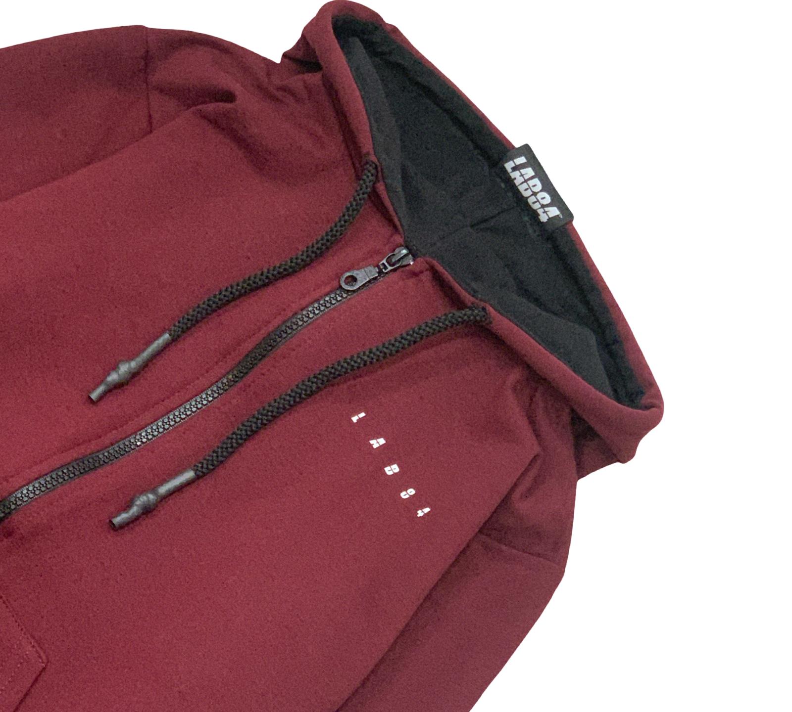 Felpa ragazzo con zip Lab84 in colore bordeaux con tasche e cappuccio regolabile