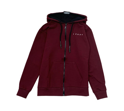 Felpa ragazzo con zip Lab84 in bordeaux con cappuccio e tasche frontali
