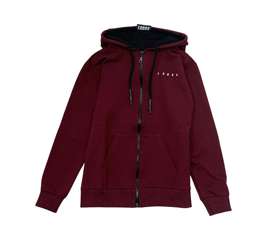 Felpa ragazzo con zip Lab84 in bordeaux con cappuccio e tasche frontali