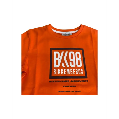 Maglietta a maniche corta per Ragazzo Bikkembergs arancione con stampa BKK98 e dettagli neri