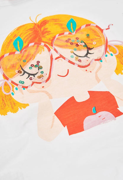 Maglietta bambina in jersey di cotone bianco - BOBOLI