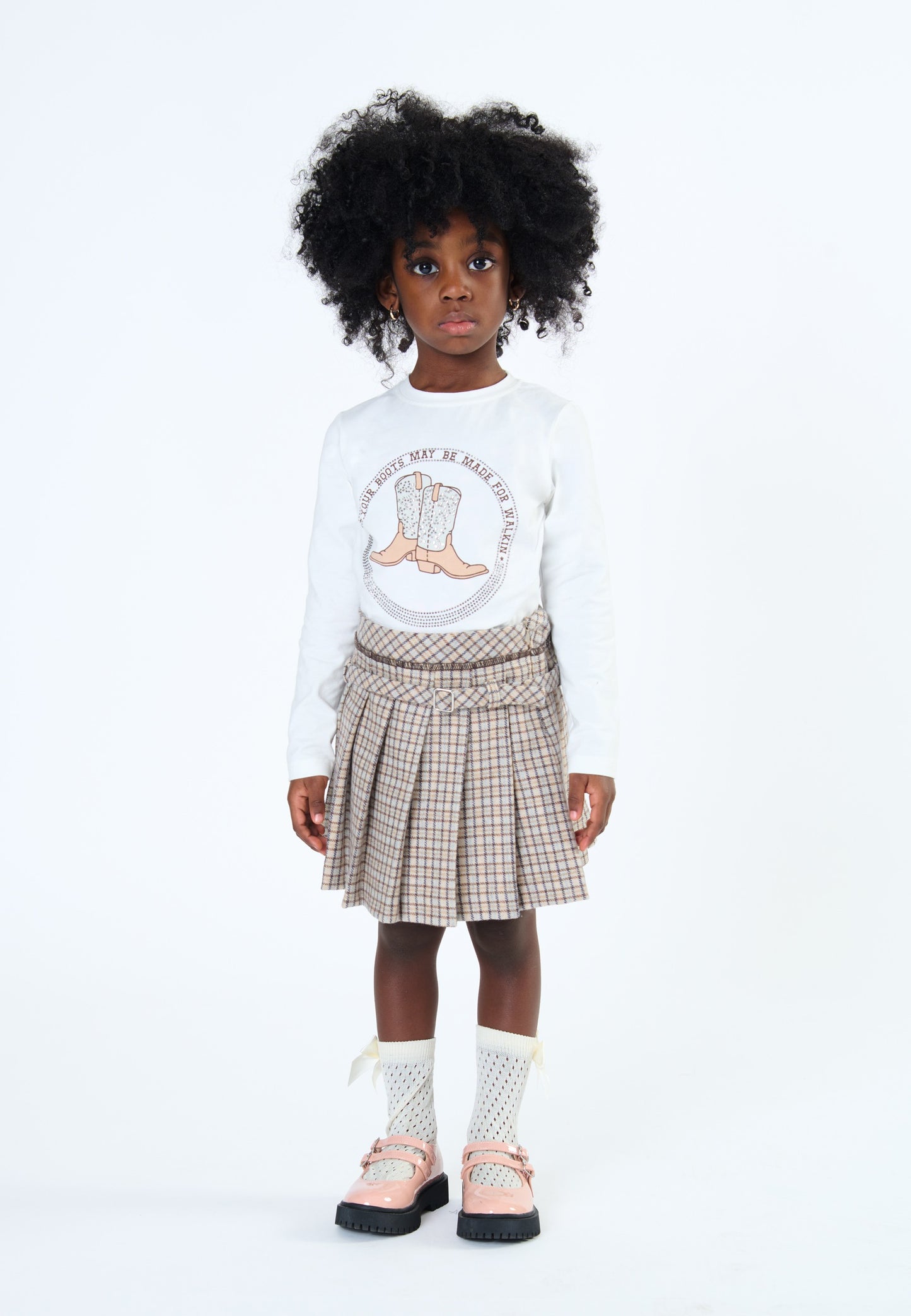 Maglietta Bambina Latte con Stivali Cowboy Brillantini