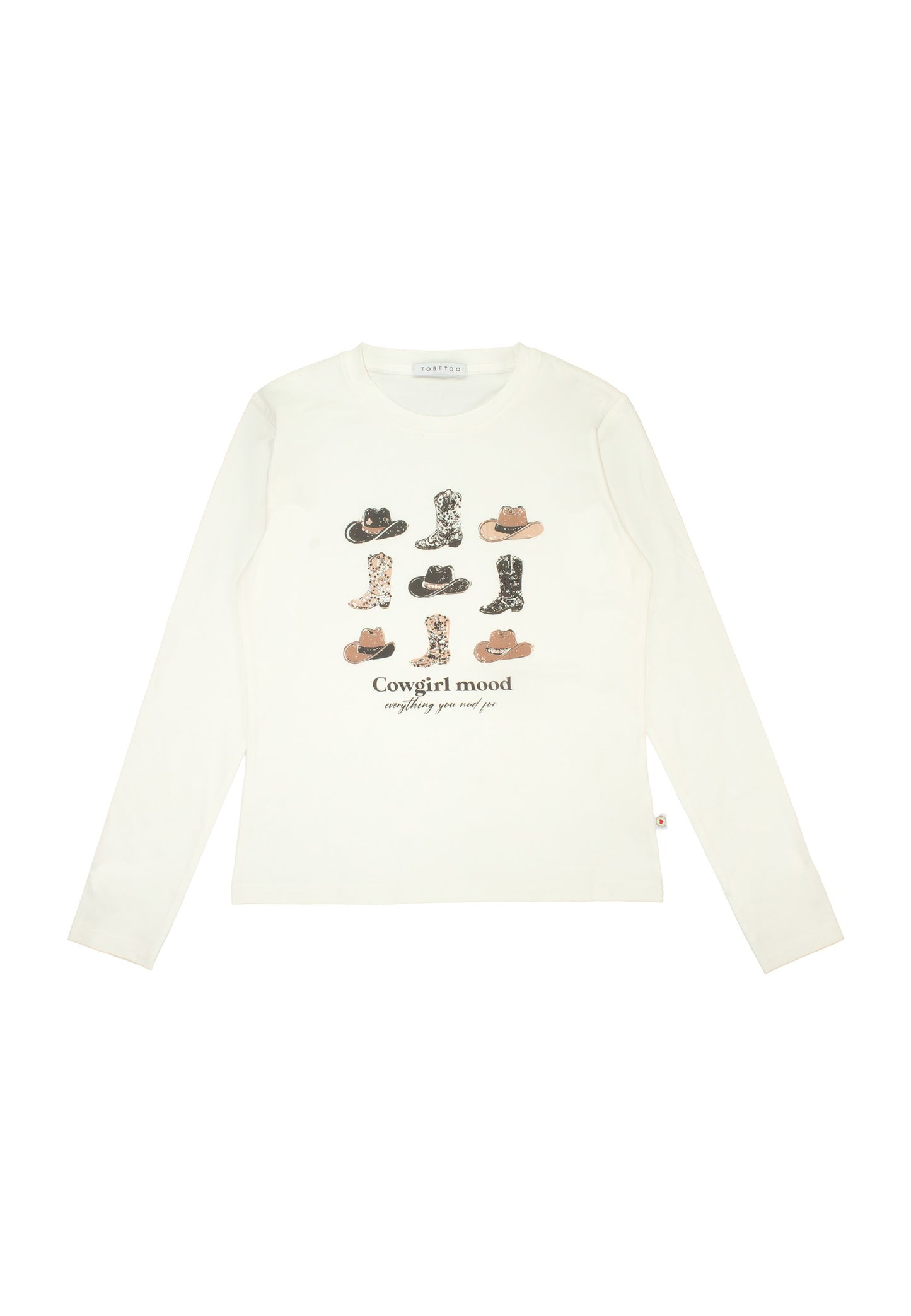 Maglietta Off White Manica Lunga "Cow Girl Mood" con Stampa Brillantini