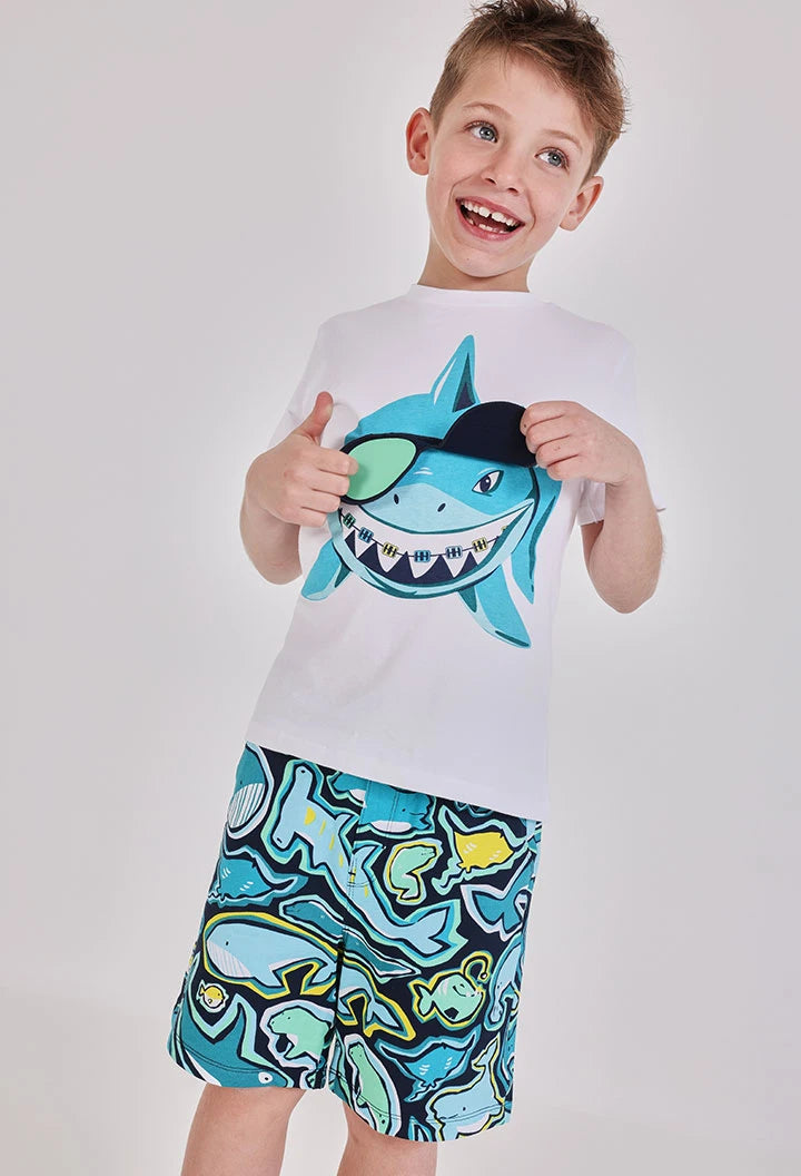 Maglietta bambino cotone bianco squalo – BOBOLI - OOPS by BabyBimbo 0-16