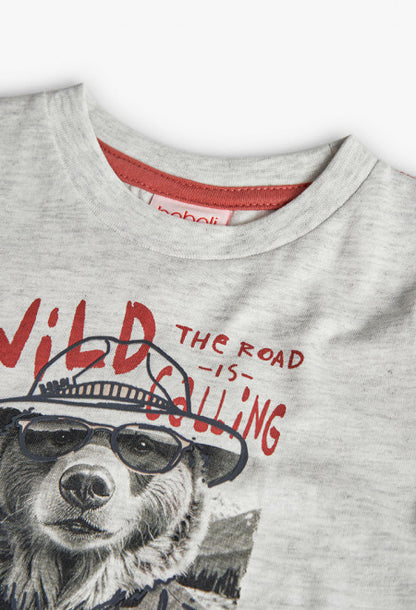 Maglietta bambino jersey per bimbo orso wild Boboli grigia con stampa orso e scritta wild