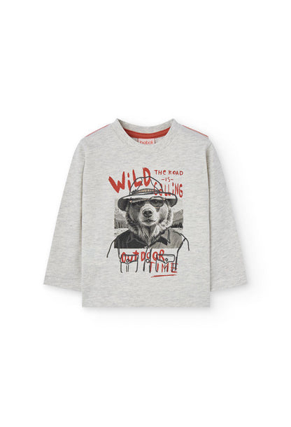 Maglietta bambino jersey per bimbo orso wild Boboli grigia con stampa orso e scritte rosse