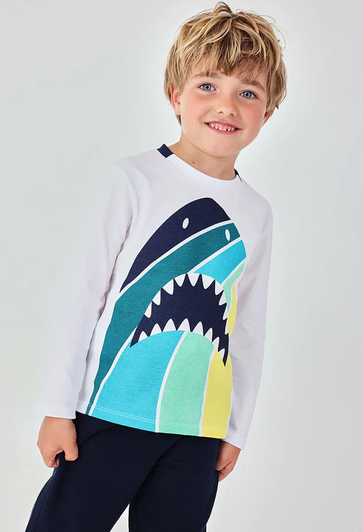 Maglietta Bambino Maniche Lunghe in Cotone con Squalo – BOBOLI - OOPS by BabyBimbo 0-16