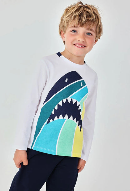 Maglietta Bambino Maniche Lunghe in Cotone con Squalo – BOBOLI - OOPS by BabyBimbo 0-16