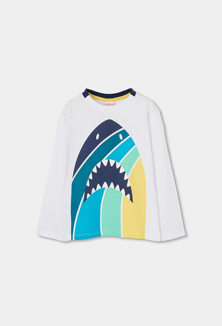 Maglietta Bambino Maniche Lunghe in Cotone con Squalo – BOBOLI - OOPS by BabyBimbo 0-16