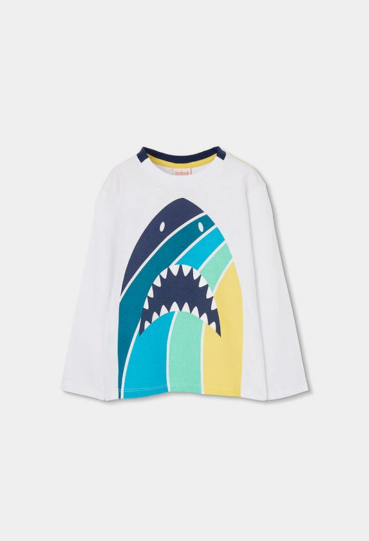 Maglietta Bambino Maniche Lunghe in Cotone con Squalo – BOBOLI - OOPS by BabyBimbo 0-16