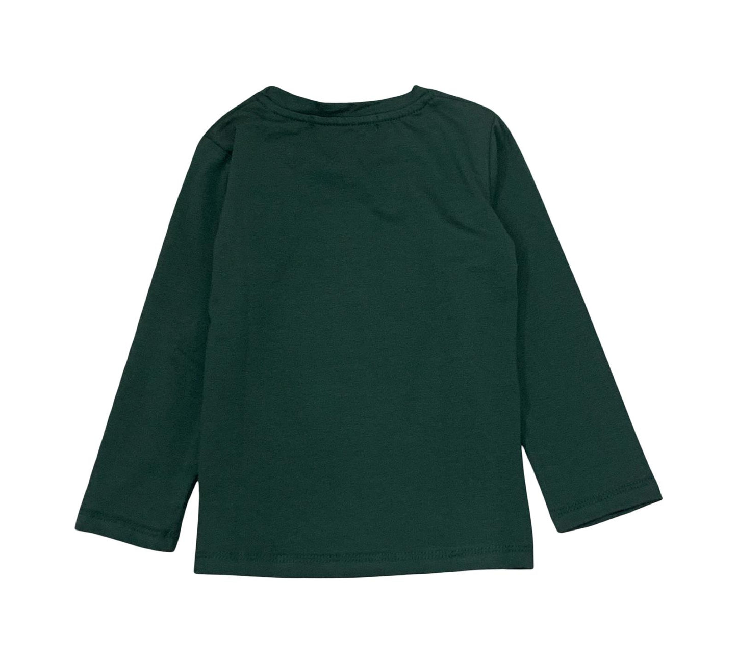 Maglietta bambino verde stampa divertente con maniche lunghe e design semplice sul retro