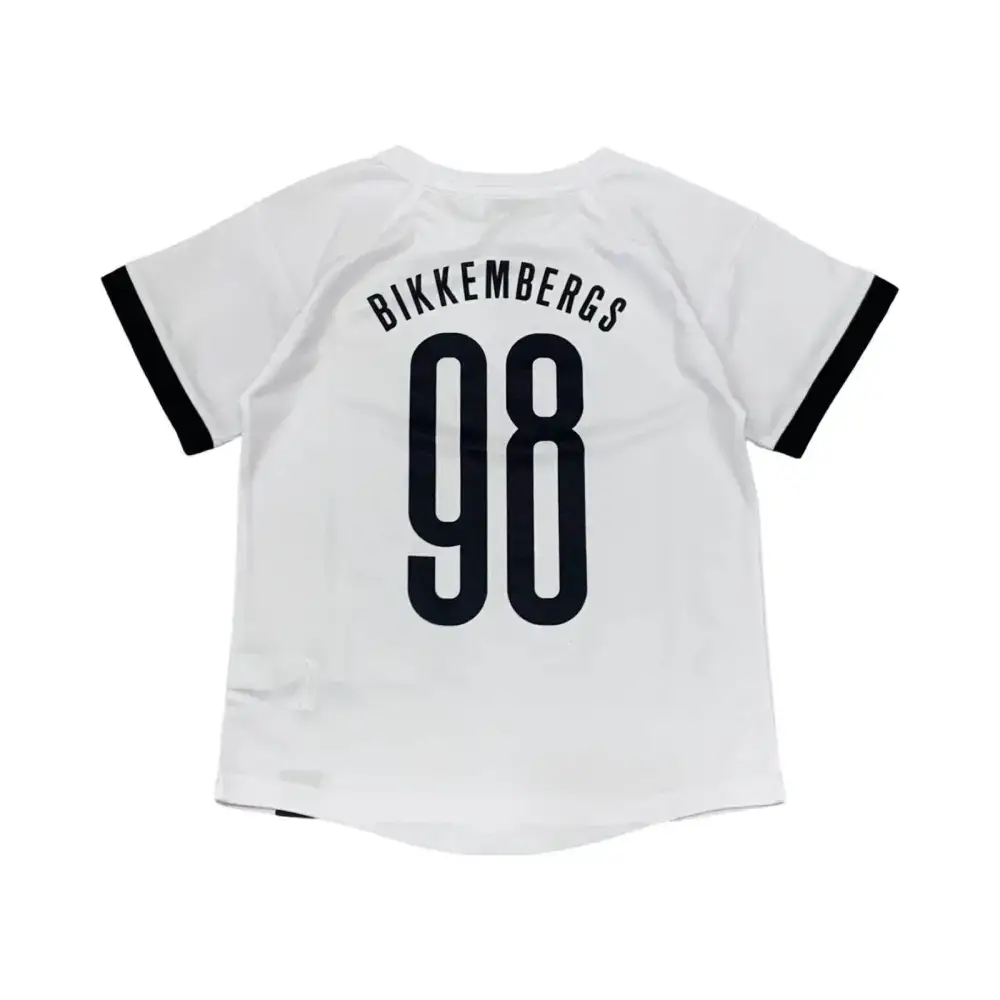 Maglietta Bikkembergs bambino bianca con stampa numero 98 nera sul retro e dettagli neri sulle maniche