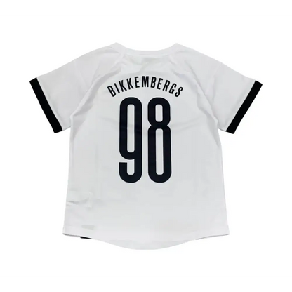 Maglietta Bikkembergs bambino bianca con stampa numero 98 nera sul retro e dettagli neri sulle maniche