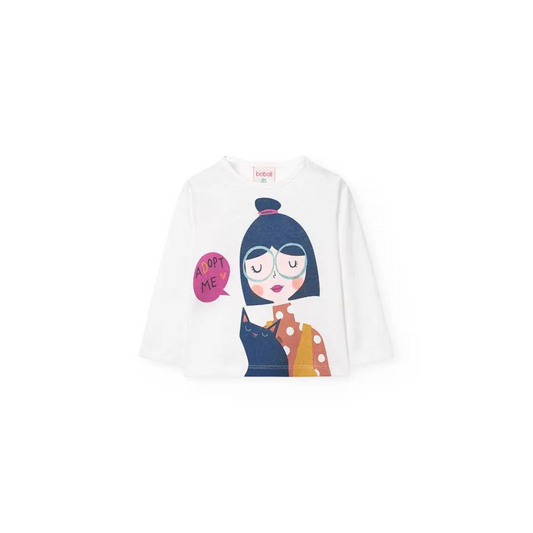 Maglietta di cotone Bianca per Bimba Boboli 299044Bia - OOPS by BabyBimbo 0-16